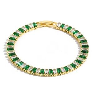Swarovski Elements Gold Emerald Green Emerald-cut Tennis Bracelet NEW